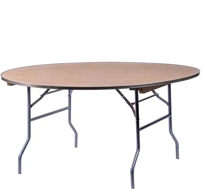 5ft (60") Round Heavy Duty Plywood Folding Banquet Table with Metal Edges