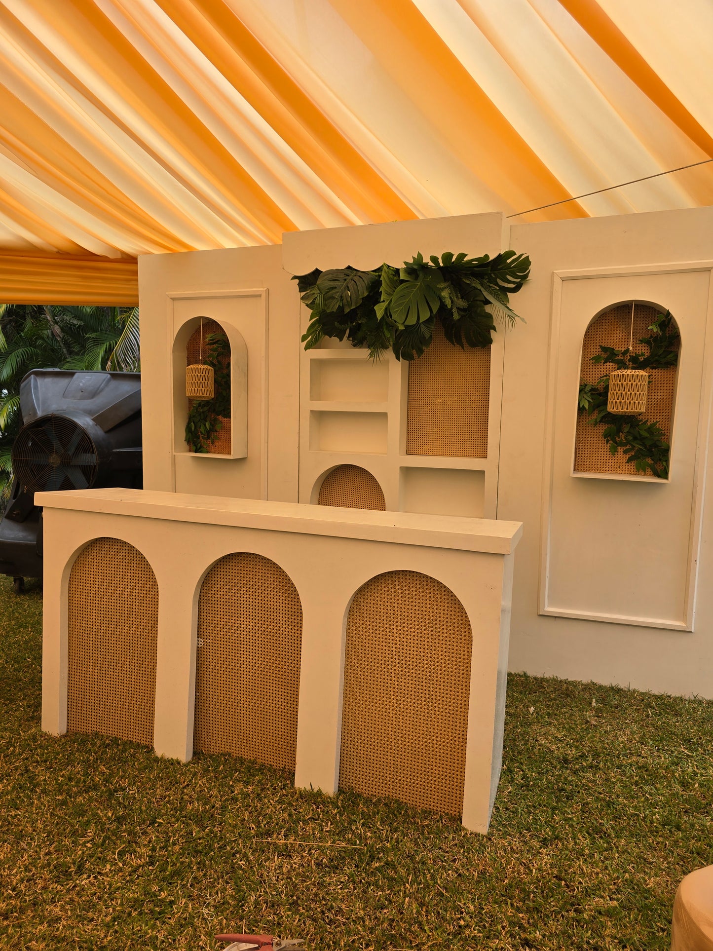 Modern White Rattan Bar Set