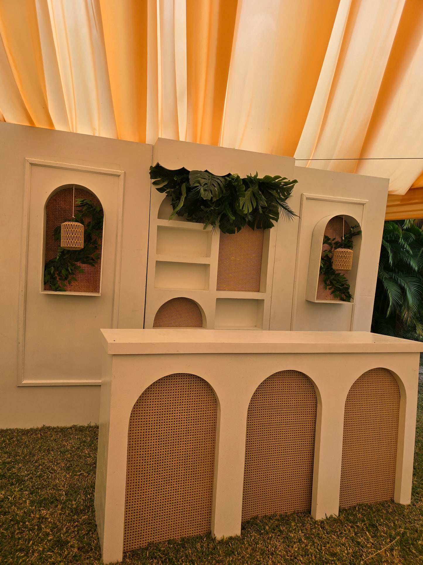 Modern White Rattan Bar Set