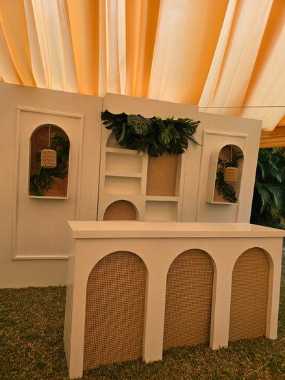Modern White Rattan Bar Set