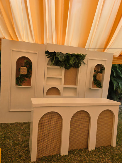 Modern White Rattan Bar Set