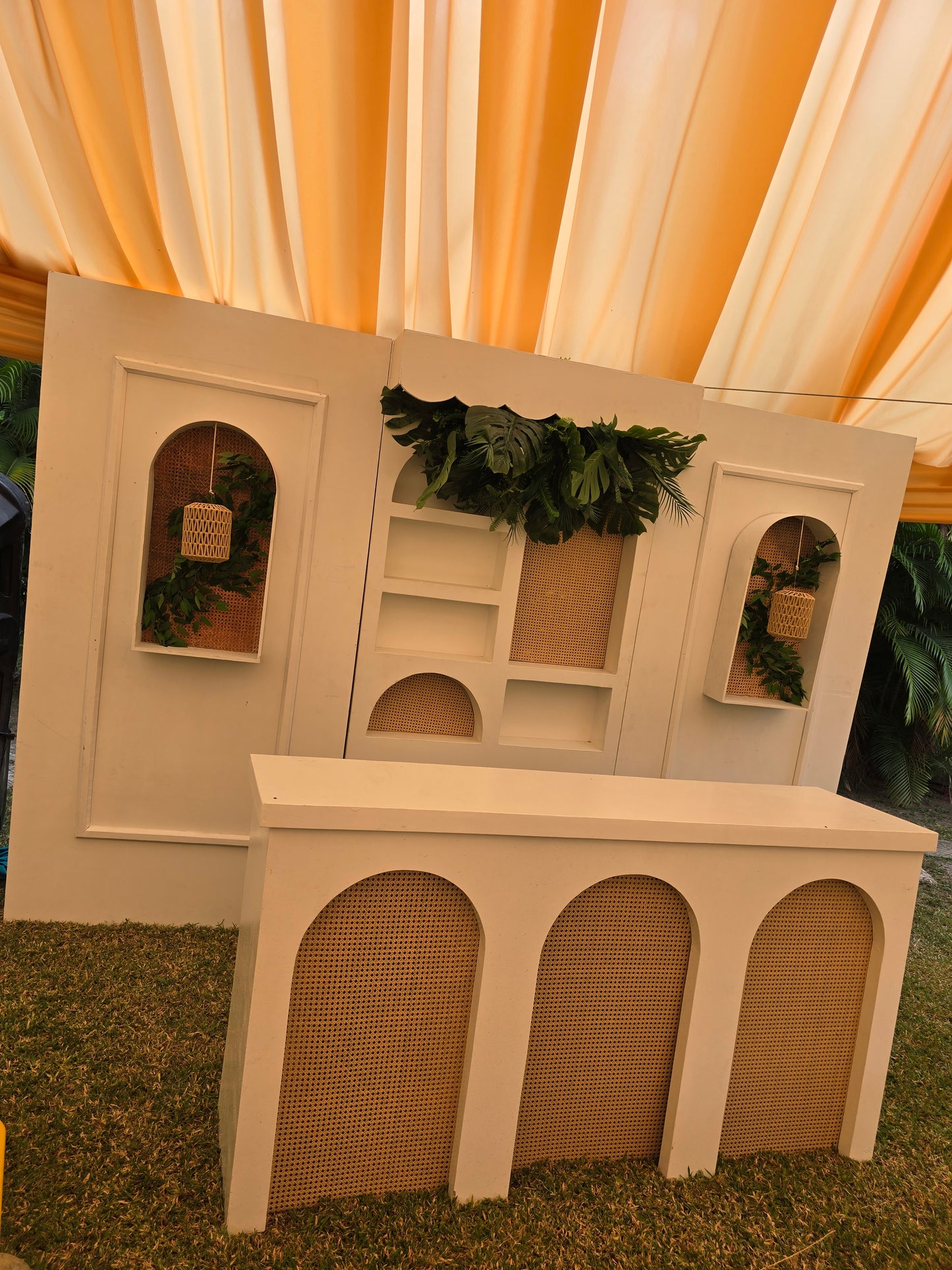 Modern White Rattan Bar Set